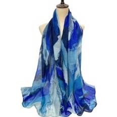 Chiffong Accessoarer Shein 1pc Women's Bali Yarn Blue Fashionable Casual Sunscreen Decor Soft Shawl Scarf For Daily Wear, Travel And Photography