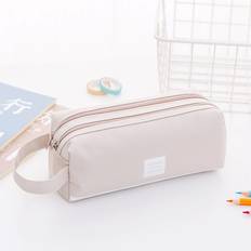 Shein 1pc Portable Student Stationery Pouch With Double Layer And Large Capacity, Zipper Closure Pencil Case