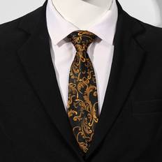 Shein Slipsar Shein 1pc Men's 7cm Gold Pattern Woven Tie With Black Background