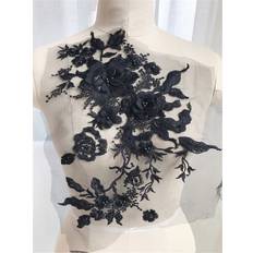 Shein 1pc 3d Beaded Rhinestone Embroidery Lace Fabric Patch Applique For Wedding Dress & Formal Gown Decoration