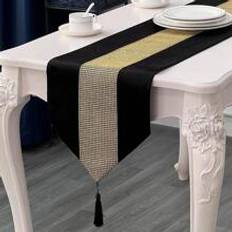 Guld Bordsdukar Shein 1pc Tassel Runner, Modern Bordsduk Svart