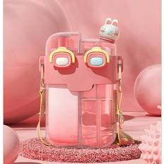 Barn- & Babytillbehör Shein Macaron-colored Portable Kids' Water Bottle With Straw, Cartoon Plastic Cup With Separate Compartment For Student