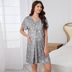 Grå Graviditets- & Ammetøj Shein Maternity Heart Print Batwing Sleeve Nursing Nightdress