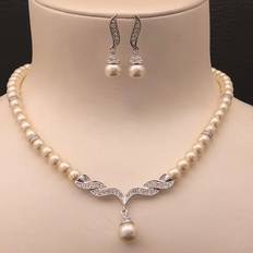 Silver Smyckesset Shein 3pcs/set Fashion Glass Rhinestone Faux Pearl Decor Jewelry Set For Women For Wedding Gift