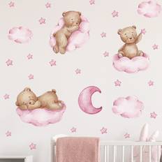 Shein Bear & Star Pattern Wall Sticker
