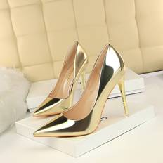 Guld Pumps Shein Metallic Point Toe Stiletto Heeled Court Pumps, Gold Party Solid Color High Heel Shoes