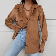 Shein Flap Pocket Button Front Corduroy Coat