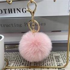 Shein 1pc Fluffy genuine pink color Pom Pom Charm Keychain,puffy ball