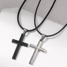 Shein 2pcs Couple Style Cross Pendant Necklace, Best Friends & Siblings & Lovers Memorial Cross Necklace