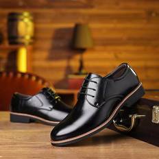 Shein Men Black Lace-up Front Oxford Shoes, Minimalist Round Toe Casual Shoes