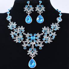 Children Jewelry Sets Shein 1pc Necklace & 1pair Earrings Luxury Glass Gemstone White Teardrop Bridal Necklace Set