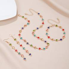 Silver Smyckesset Shein 4pcs/set Glamorous Color Block Rhinestone Heart Decor Jewelry Set For Women For Gift