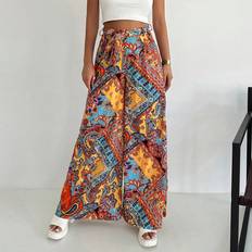 Paisley Trousers & Shorts Shein Paisley Print Tie Front Wide Leg Trousers