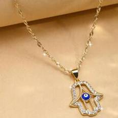 Shein Eye Detail Hamsa Hand Charm Necklace
