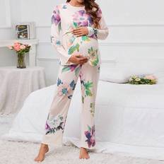 Shein Maternity Floral Print Adjustable Waist Nursing PJ Set