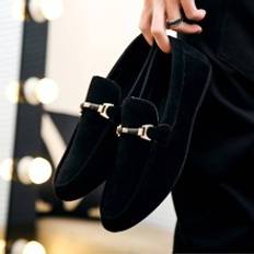 Men Loafers Shein Metal Decor Black Casual Loafers Round Toe Flat Shoes