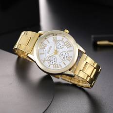 Shein 1pc Men Gold Zinc Alloy Business Round Watch, For Daily Life