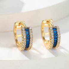 Shein 1pair Micro-inlaid Blue Square Cubic Zirconia Hoop Earrings For Women, Fashion Jewelry Earrings as Gifts For Girlfriend