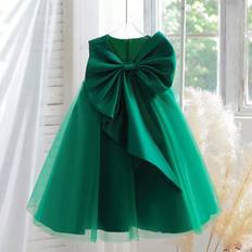Shein Young Girl Burgundy Big Bow Decorated Tulle Easter Party Dress - Burgundy