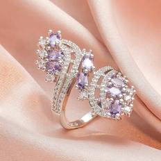 Shein 1pc Exaggerated and Gorgeous Cubic Zirconia & Amethyst Engagement Ring, Bridal Promise Ring Copper