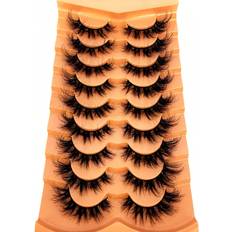 False Eyelashes Shein 9pairs Soft And Fluffy 3d Mink False Eyelashes, Thick Curled Water Mink Lashes, Natural And Dense, Orange False Eyelashes