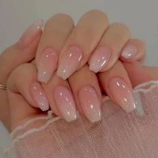 Nagelprodukter Shein 24pcs/pack Simple French Style Short Square Shaped Gradient Dating