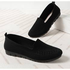 Svarta Loafers Shein Elegant Black Loafer Shoes For Women, Knit Detail Patch Decor Flats