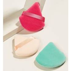Blåa Svampar Shein Three sets of rose red, cyan blue, and tone triangular velvet powder puff soft face makeup mixers, 2.76 inch portable soft sponge constant volume