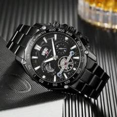 Shein Va Va Voom Full Black Watch, Luxury Tourbillon Decor, Movement, Casual, Night Light, Outdoor Sports, Waterproof For
