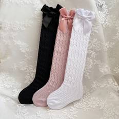 Socks Children's Clothing on sale Shein 3pairs Girls Bow Decor Over The Calf Long Socks