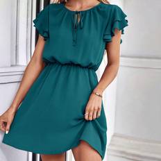 Shein Turkosa Klänningar Shein Tie Neck Butterfly Sleeve Dress