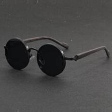 Shein Men's Metal Round Faux Woodgrain Temples Fashion Glasses