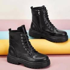 Boots Shein Fashion Black Marble Lace-Up Boots - Black