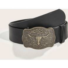 Shein Skärp Shein 1pc Women's Western Cowgirl Antique Gold Buckle Printed Belt Suitable For Daily Wear