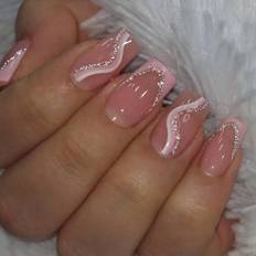 Nagelprodukter Shein 24pcs Medium-long Square Shaped Elegant Striped Glitter Nail