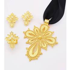 Shein gold color bridal Fine jewelry sets for women wedding Wife gifts Necklace Pendant Earrings ring jewellery set