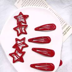 Shein 8 Pcs Set Ladies Red Colored Metal Star Hairpins
