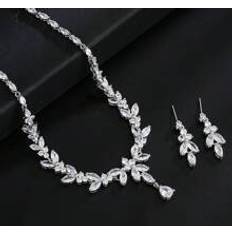Jewellery Sets on sale Shein Luxury Copper & Cubic Zirconia Inlaid Necklace And Earring Set - Silver