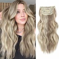 Blonde Clip-On Extensions Shein 4Pcs Clip in Hair Extensions Long Wavy 20 Inch