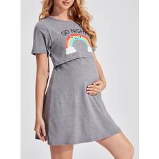 Grå Graviditets- & Ammetøj Shein Maternity Rainbow Letter Graphic Nursing Dress