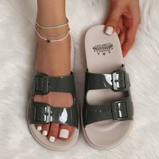 Gröna Slides Shein Women Buckle Decor Slides, Fashionable Jelly Slippers For Summer
