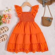 Orange Dresses Shein Toddler Girls Eyelet Embroidery Trim Ruffle Hem Dress