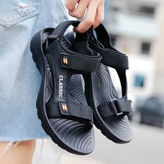 Men Sandals Shein Men Letter Graphic Hook-And-Loop Flat Shoes
