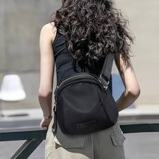 Shein Black Minimalist Round Crossbody Bag, Wear-resistant, Suitable For Daily Commute Women Nylon Crossbody Bag, Water Proof Shoulder Bag, Multi Zipper Mes