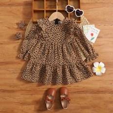 Buttons - Party dresses Shein Baby Girl Allover Print Ruffle Trim Flounce Sleeve Dress