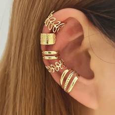 Gula Örhängen Shein PCS Gold Color Adjustable Ear Cuffs Earrings for Women Girls Non-Piercing Cartilage Clip on Earrings Wrap Ear Jewelry Set
