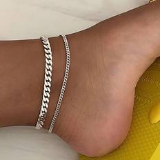 Multicoloured Anklets Shein 1pc Personalized Alloy Anklet With Unique Design, Multi-layered Combination Street Style Including Thick &