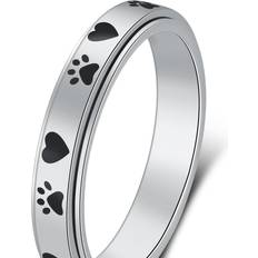 Shein 4mm Anxiety & Stress Relief Heart & Dog Paw Print Rotatable Ring, High Polished Titanium Steel Silver Ring