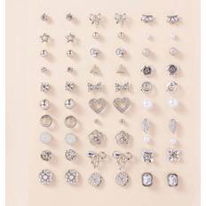 Shein 30pairs/set Fashion Zinc Alloy Rhinestone Heart & Faux Pearl Stud Earrings For Women For Ear Decoration