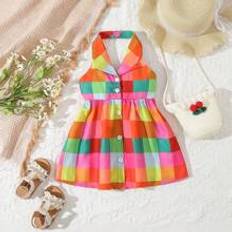 Party dresses Shein Baby Girl Plaid Print Button Front Halter Dress - For Christmas